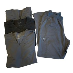 ✨Cherokee Workwear Core Stretch Revolution Grey/Black Scrub Pants 3 Tops Size L